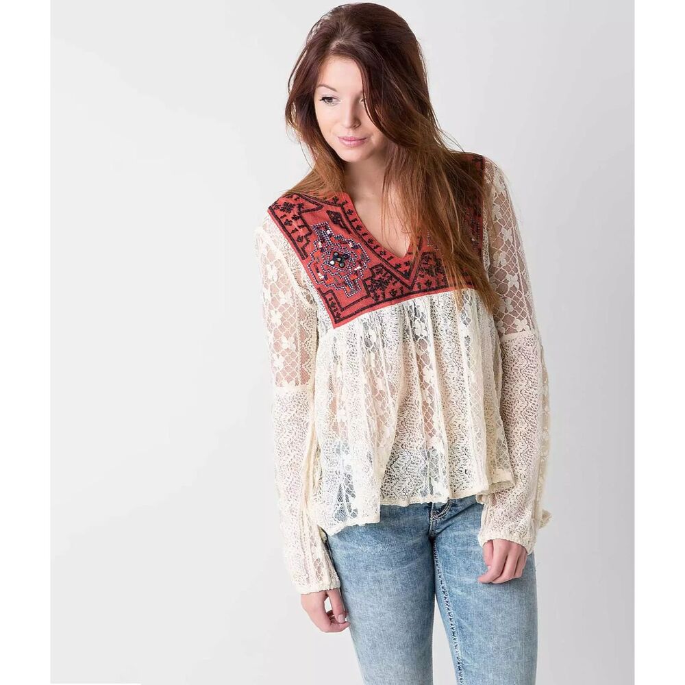 Free People Aztec Lace Baby doll Beige top size SP
